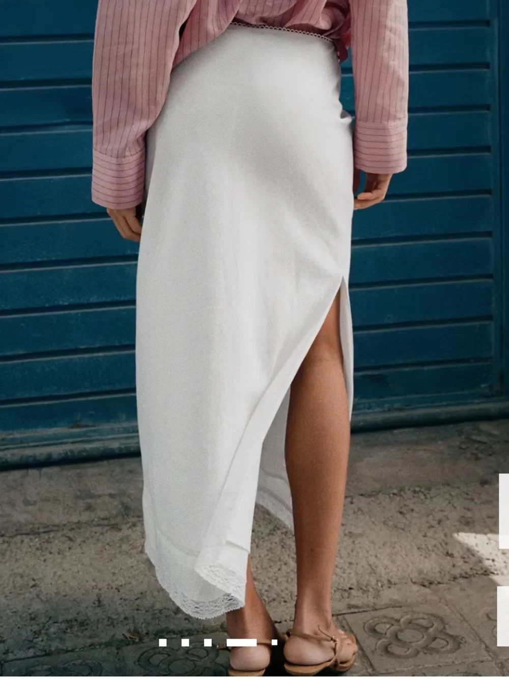 Mango White Lace-Trim Maxi Skirt LINEN SKIRT WITH LACE DETAILS 9069